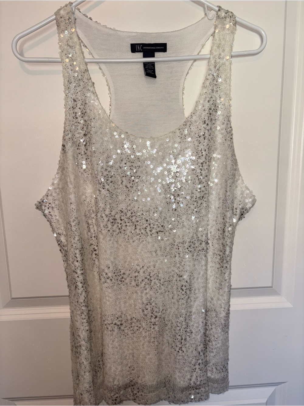 INC International Concepts Silver Sequin Racerback Tank - Picture 1 of 4